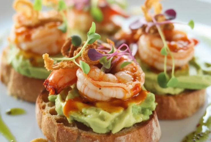 Garlic Shrimp Crostini with Avocado
