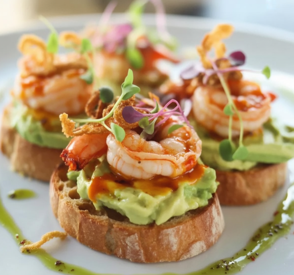 Garlic Shrimp Crostini with Avocado